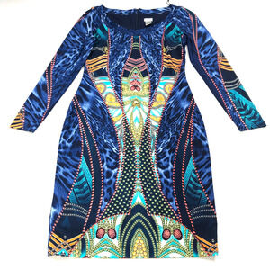 Cache 6 Sheath Above Knee Dress Geometric Abstract Zip Blue MINT